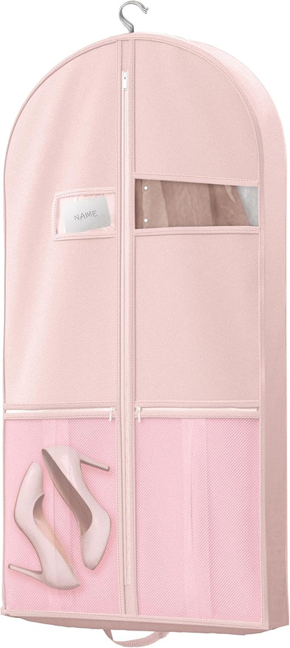 Lazebox 43" Travel Garment Bag with Accessories Zipper Pocket, Heavy Duty Suit Bag for Suits, Tuxedos, Dresses, Coats, Pink, 1 pack by Lazebox
