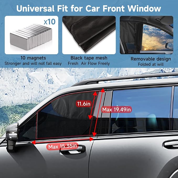 2 PCS Car Window Shades, Magnetic Double Layer Car Side Window Sun Shades with Full Shade/Half Shade, Front Window Covers for Driver,Car Accessories - Image 5