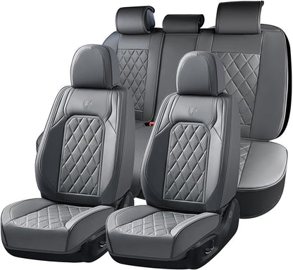 Coverado Car Seat Covers Full Set, Luxury Faux Leather Seat Covers for Cars, Waterproof Car Seat Protector, Gray Car Seat Cover, Universal Automotive Seat Covers Fit for Most Sedan SUV Trucks by COVERADOAUTO