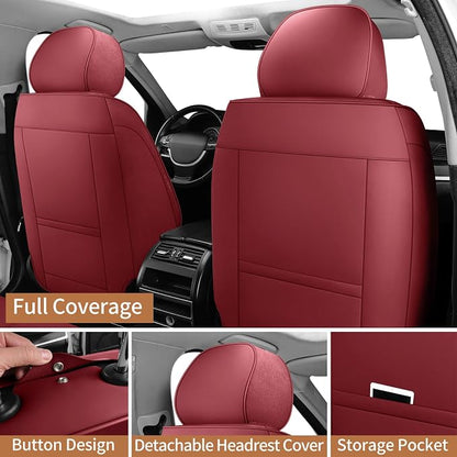 Leather Car Seat Covers Full Set Automotive Seat Protectors | Breathable Waterproof Durable Full Surround & Lumbar Support Design Non-Slip Universal Fit for Most Cars SUVs Trucks Vans Red - Image 5