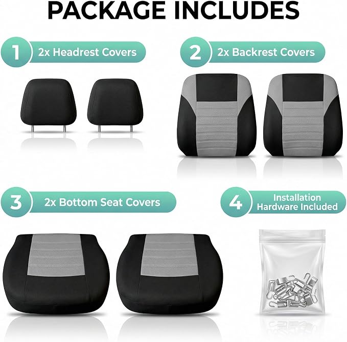 FH Group Gray Polyester Car Seat Cover, 3D Air Mesh, Front Set, Airbag Compatible, Universal Fit for Cars Trucks SUVs - Image 6