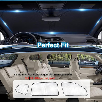 KMF 8pcs Sun Shades for Volkswagen VW Atlas (NOT Cross Sport) 2018-2025 2026 Accessories, Thicken Full Car Window Covers Sunshade for Windshield Side Rear, UV Block and Privacy for Camping Outdoor - Image 6