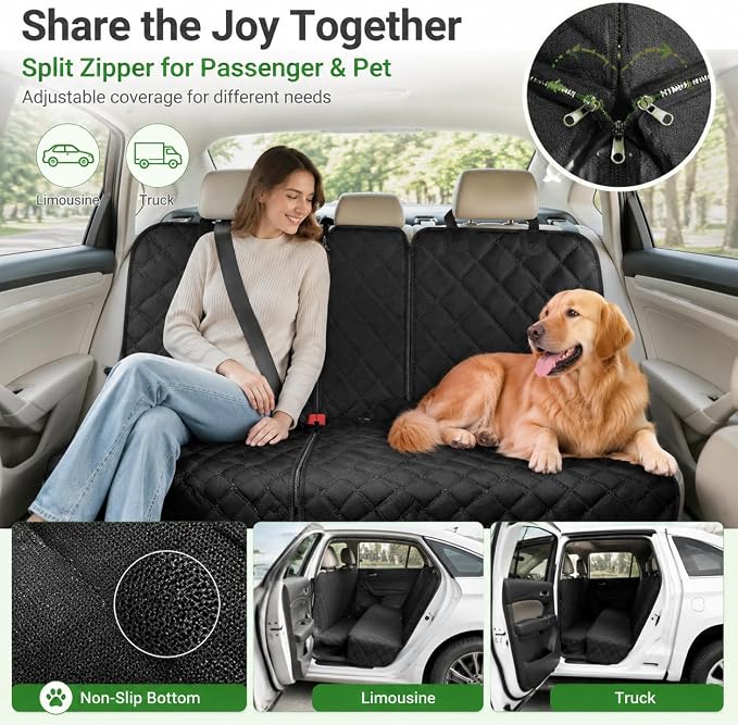 Ekisemio Dog Car Seat Cover for Back Seat, Waterproof 600D Oxford Pet Seat Protector for Cars SUVs Trucks, Heavy Duty Non-Slip Rear Bench Cover, Machine Washable Scratchproof - Black - Image 7
