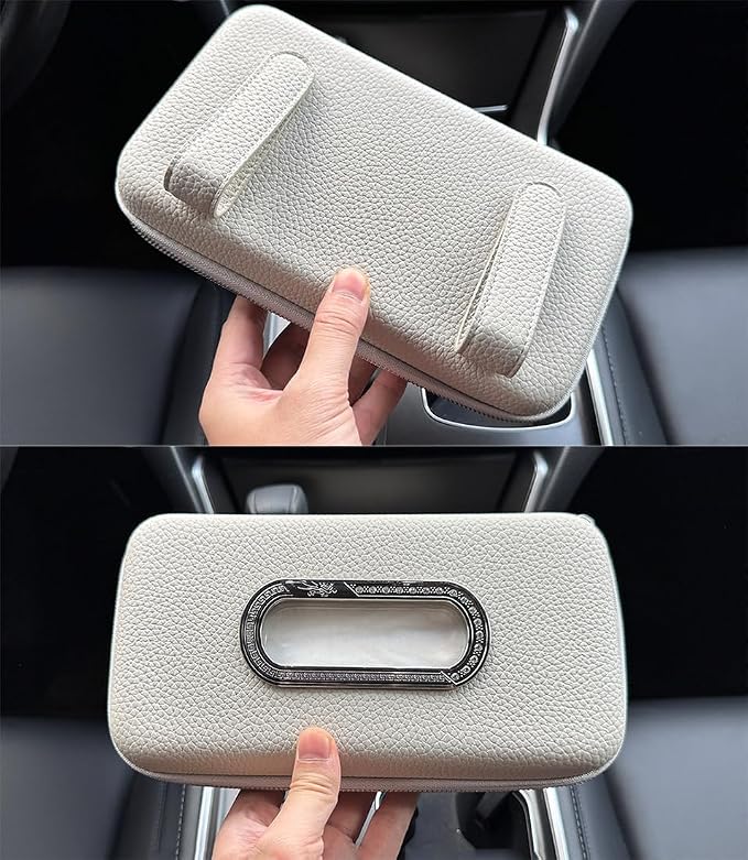 Car Tissue Holder, Sun Visor Napkin Holder, Car Visor Tissue Holder, Luxury PU Leather Backseat Tissue Case Holder (Grey) - Image 8