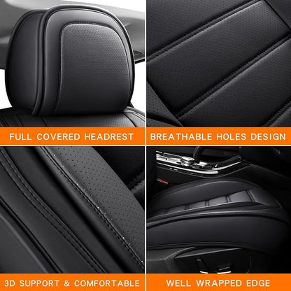 MINGBRON Black Car Seat Cover with Lumbar Support, Car Seat Protector Waterproof, Nappa Leather Car Seat Cushion, Car Seat Covers Front Seats and Back Fit for Most Cars - Image 6
