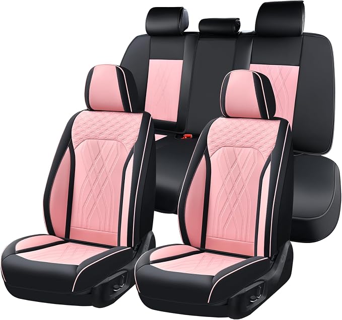 FLORICH Automotive Seat Covers Leather Pink Seat Covers for Cars Front Seats Waterproof Breathable Car Seat Cushion Comfort Interior Covers Universal Fit for Most Car Truck SUV Driving, Black&Pink - Image 9
