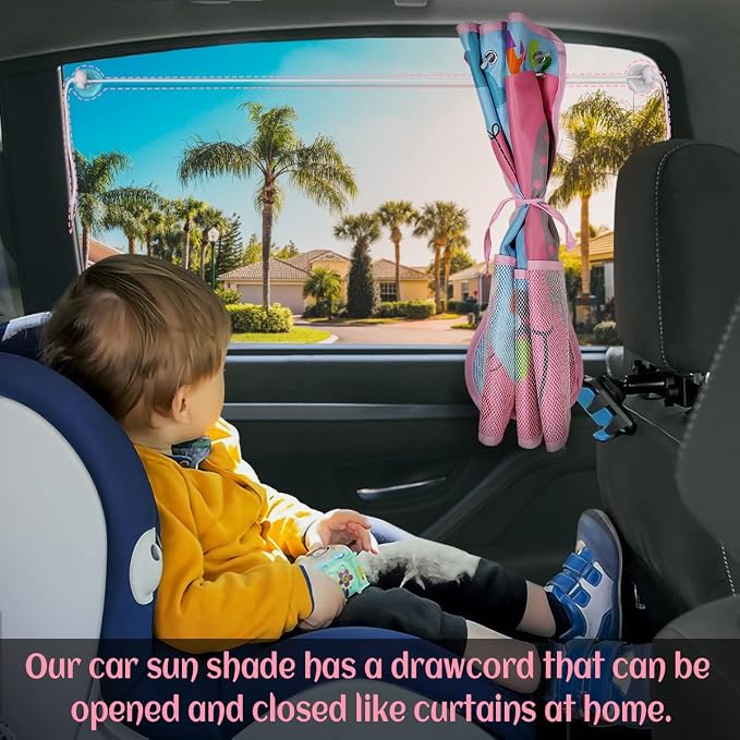 DIZA100 Car Sun Shade for Window Baby, 2 Pack Full Shade Window Shades with Storage Net Pocket, 7 Suction Cups, Cute Elephant for Sun/Heat/UV Rays Protection, Kids - Image 3