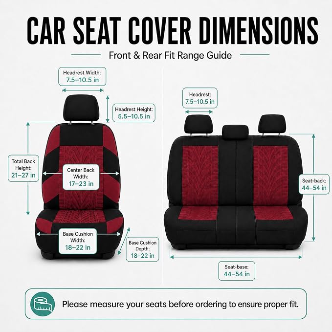 FH Group Full Set Travel Master Car Seat Covers, Airbag and Split Rear Car Seat Cover Universal Fit Interior Accessories for Cars Trucks SUV, Automotive Seat Covers, Burgundy - Image 9