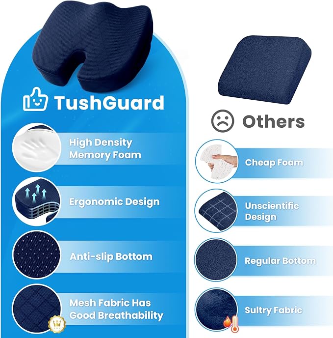 Seat Cushion - for Office Chair, Car Seat, Airplane, Bleacher - Sciatica & Coccyx Pain Relief Desk Chair Cushion for Long Sitting Office Workers, Car Drivers(Blue, XX-Large) | for Car Seat, Airplane, Desk Chair - Sciatica & Hip & Coccyx Pain Relief Cus... - Image 6