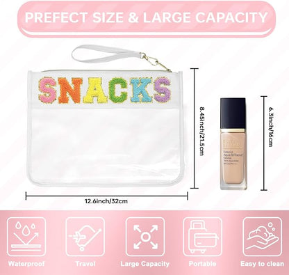 Siwara Snack Bags Clear Pouch Travel Makeup Bag Chenille Letter Bags for Zipper Pouch Clear Cosmetic Bag Clearly Tote Bag Makeup Travel Bags for Women - Image 2