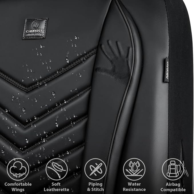 CAR PASS 3D Foam Faux Leather Seat Covers Full Set,Waterproof Leather Seat Cover for Cars,Luxury Universal Fit for SUV Truck Sedan Automotive, Armrest Airbag Compatible Anti-Slip, All Black - Image 7
