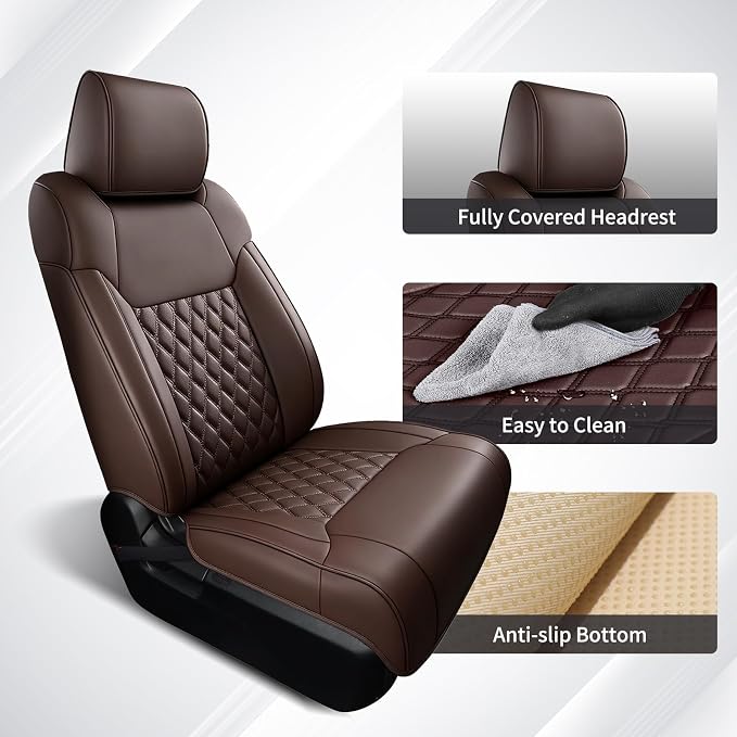 Huidasource Coffee Seat Covers Fit for Toyota Tacoma 2005-2015 Double & Crew Cab Base Prerunner SR5 Limited TRD Sport, Automotive Waterproof Leather Car Seat Cushion Cover(Full Set/Coffee) - Image 6