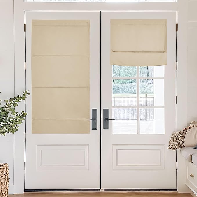 NICETOWN Biscotti Beige Magetic Blackout Roman Shade, No Drill Door Blinds | Thermal Insulated, Privacy Shades for Bedroom, No Tools Roll Shade, French Front Door Window Cover, 35 x 64 inches Long by NICETOWN
