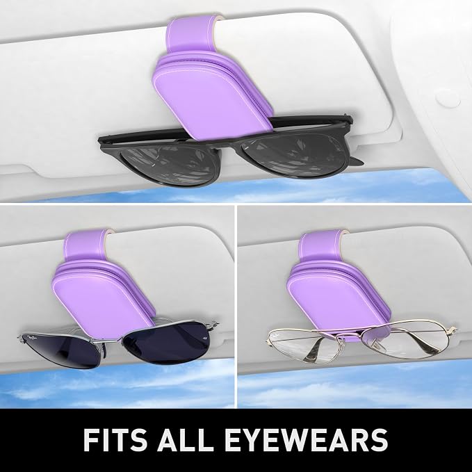 Sunglasses Holder for Car Visor, Magnetic Leather Car Sunglass Holder, Car Sun Visor Glasses Hanger Clip, Car Interior Accessories for Women Men, Fits All Size Eyeglasses - Image 5
