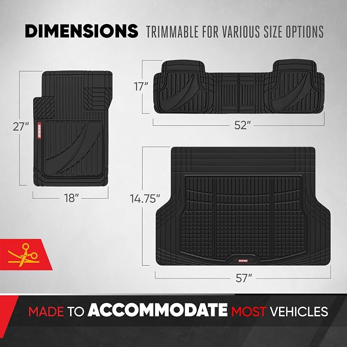 Motor Trend FlexTough Advanced Heavy Duty Black Rubber Car Floor Mats & Cargo Liner for SUV & Car Full Set - Universal Trim to Fit All Weather Automotive Floor Mat & Cargo Liners for SUV, Car, & Van - Image 5