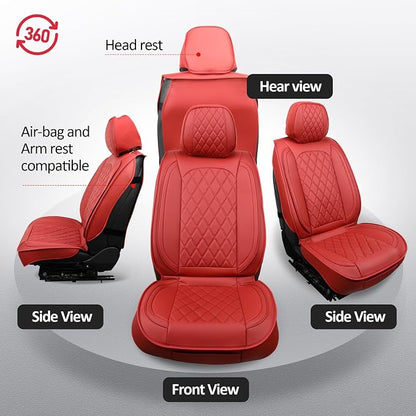 Front Seat Covers,Waterproof Car Seat Covers Leather Seat Protector | Seat Covers Wine Red,Universal Seat Covers,Breathable Seat Protector For Most SUV Sedan Truck For Families,Pets,Commuters - Image 5