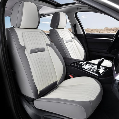 Coverado Car Seat Covers Front Seats, Seat Covers for Cars, Car Seat Protector, 2-Pack Car Seat Cushion Nappa Leather, Waterproof Seat Covers Carseat Cover Universal Fit for Most Cars(Gray&White) by COVERADOAUTO