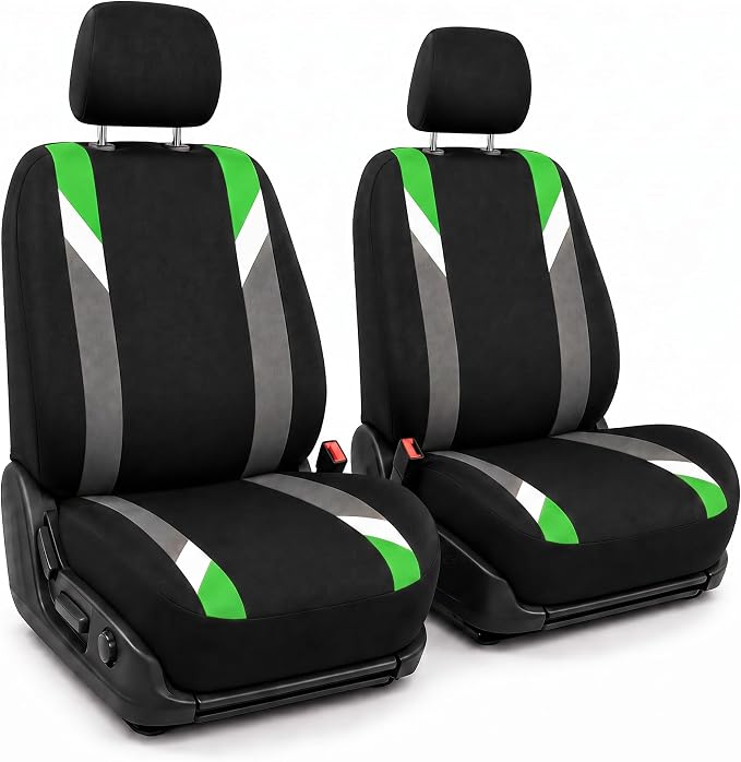 FH Group Front Set Cloth Car Seat Covers for Low Back Car Seats with Removable Headrest, Universal Fit, Airbag Compatible Seat Cover for SUV, Sedan, Van, Green by FHGroup