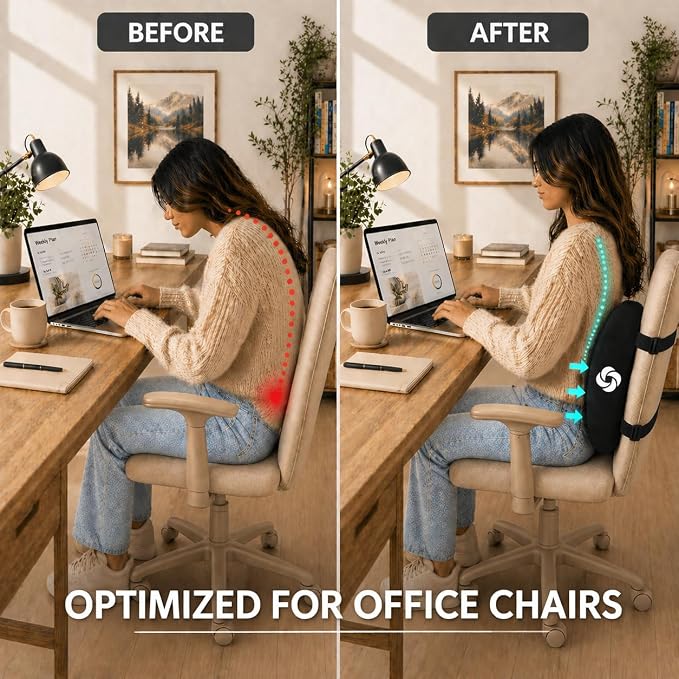 Samsonite Lumbar Support Pillow for Office Chair, Lower Back Support for Car, Back Pillow Desk Chair Cushion with Memory Foam, Improved Posture Backrest - Image 2
