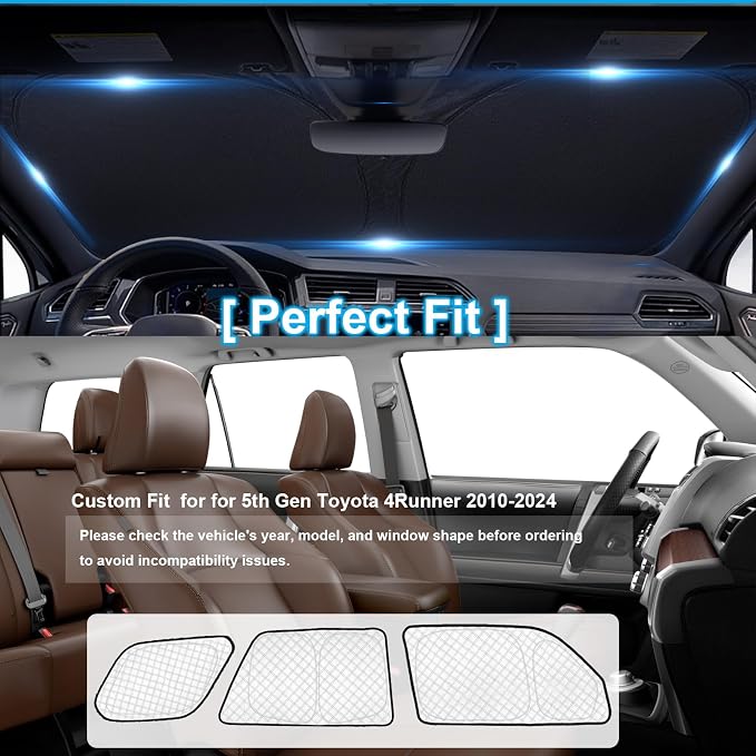 KMF 8pcs Thicken Car Window Shades for Toyota 4Runner 2010-2024 Accessories, 5th Gen 4Runner Windshield Sun Shade Full Window Covers for Side Rear, UV Block and Blackout Privacy for Car Camping - Image 5