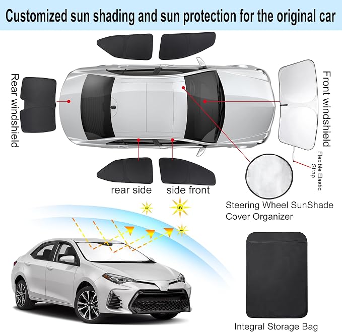 TINGLU Window Shades for Toyota Corolla 2014-2019 6PCS Accessories Car Side Full Windows Windshield Sun Shade Sun UV Rays & Privacy Protection for Camping Napping Relaxing - Image 3