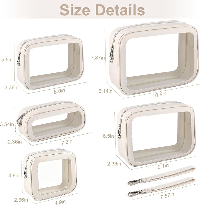 5PCS Clear Makeup Bags with Handles, TSA Approved Toiletry Bags, Diaper Bag Organizer Pouch, TPU Car Storage Organizer with Zippers, Waterproof Travel Organizer Bag for Women - Image 3