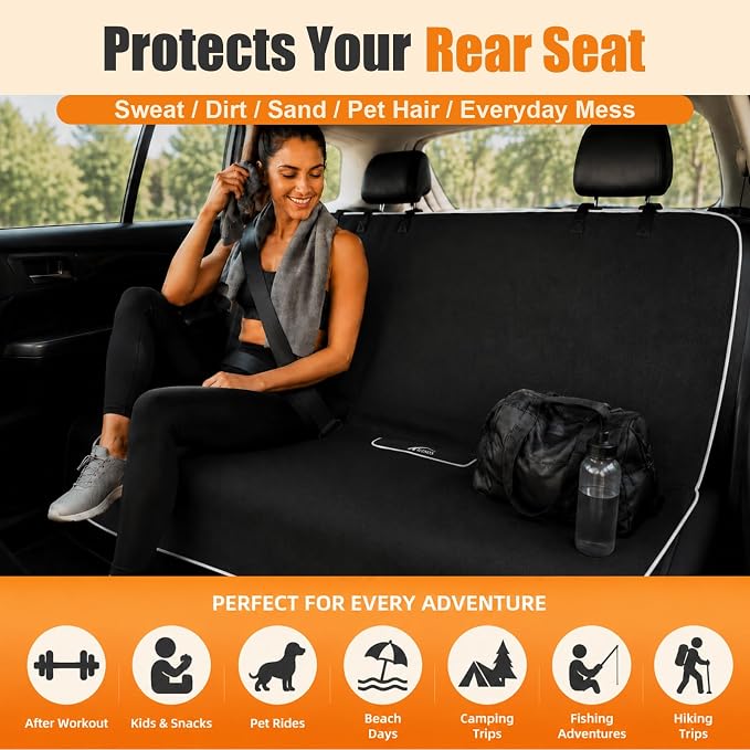 Back Seat Cover, Waterproof Non-Slip Bench Seat Protector for Cars | Sweatproof, Dual-layer Microfiber Terry Rear Seat Cover for Dogs and Kids, Fits for Cars, Vans, Trucks and SUVs - Image 2