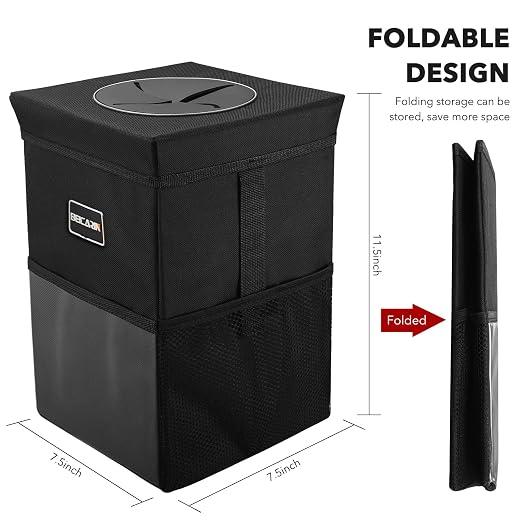 Car Trash Can with Lid - Trash Bag Hanging with Storage Pockets Leak-Proof SUV Organizer Collapsible and Portable Waterproof Truck Garbage Bin, 2.6 Gal Large Capacity Multipurpose Trash Bin for Van - Image 4