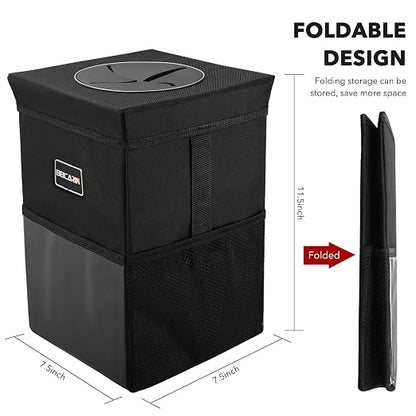 Car Trash Can with Lid - Trash Bag Hanging with Storage Pockets Leak-Proof SUV Organizer Collapsible and Portable Waterproof Truck Garbage Bin, 2.6 Gal Large Capacity Multipurpose Trash Bin for Van - Image 4