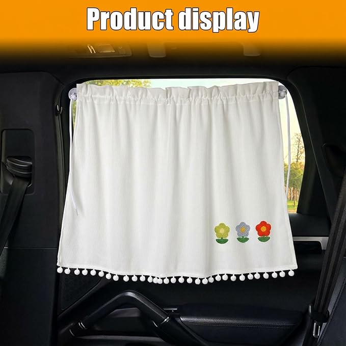 Car Side Window Sun Shade Privacy Curtain for Baby, Three Flowers | Blackout UV Protection Car Window Shades with Suction Cup for Back Seat - Cute Auto Camping Windows Screen Shades - Image 7
