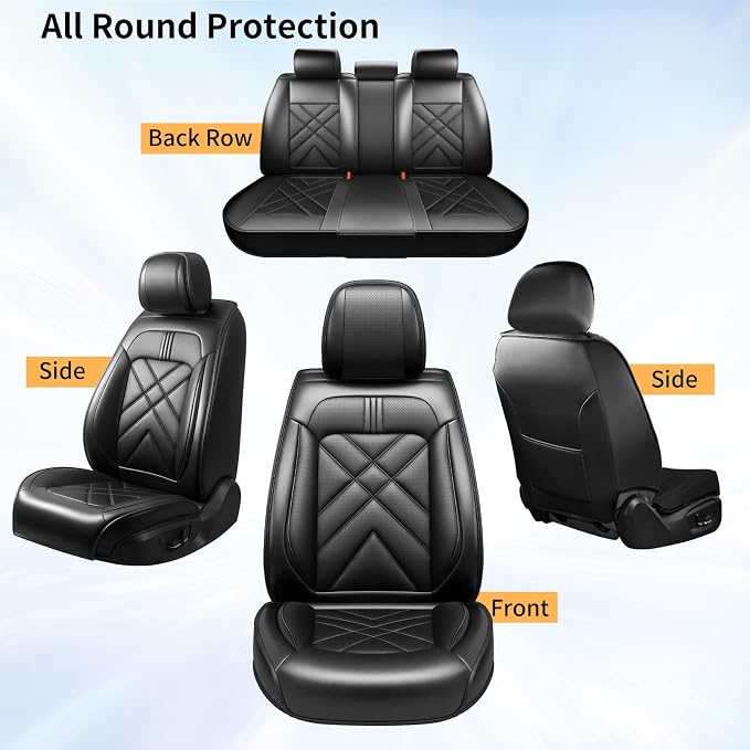K5 Car Seat Covers Custom Fit for Kia K5 2021-2025 2026, Full Coverage Leather Waterproof Breathable Seat Covers Full Set, Automotive Seat Protectors, Airbag Compatible(5 Seats, Black) - Image 8