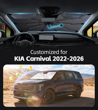 Windshield Sun Shade for Kia Carnival 2022-2026 with 360° Rotating Shaft | Custom Fit Umbrella Sunshade for UV Blocking, Car Sun Visor Keeps Car Cool, Protects Interior & Easy Storage - Image 2