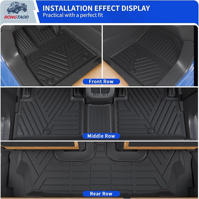Rongtaod Floor Mats Set for 2020-2025 Hyundai Palisade 7 Seats | Cargo Mat Cargo Liner Trunk Mat 2nd&3rd Row Kick Mat TPE All Weather 2024 Palisade Accessories - Image 2