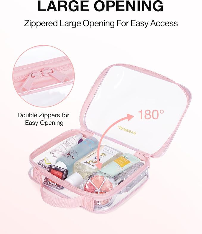 BAGSMART Clear Toiletry Bag with Handle 3-Pack TSA Approved, Pink | Water-resistant Travel Toiletry Bag, Carry On Travel Accessories Bag, Airport Airline Quart Size Bags Women Men, Makeup Bag - Image 3