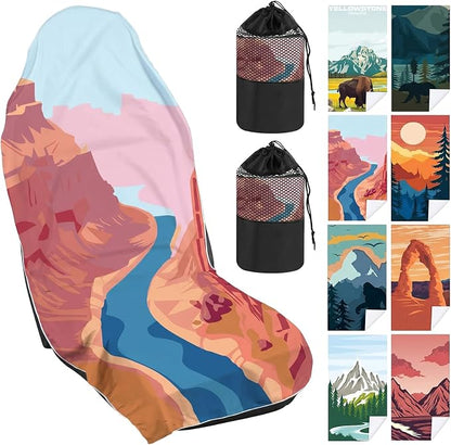 Hahafelt 1 Pack Car Seat Towel Cover with Storage Bag, Grand Canyon Style | 63 x 32 in Car Towel Seat Cover Non Slip Waterproof, Gym Workout Swimming Running, Machine Washable Sweat Absorbent Protector by Hahafelt