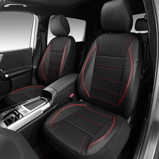 CAR PASS Air Mesh Leather Car Seat Covers Front Seats, Breathable Two Front Seat Covers for Cars, Comfortable Universal Fit for SUV Truck Sedan Automotive, Anti-Slip Airbag Compatible,Black and Red by CARPASS