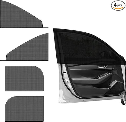 4 PCS Car Window Shades, Double-Layer Automotive Front & Rear Side Window Sunshade Blocks UV Rays & Sun Glare, Breathable Mesh Screen Stretch Sun Protection Cover for Most Cars by Unknown