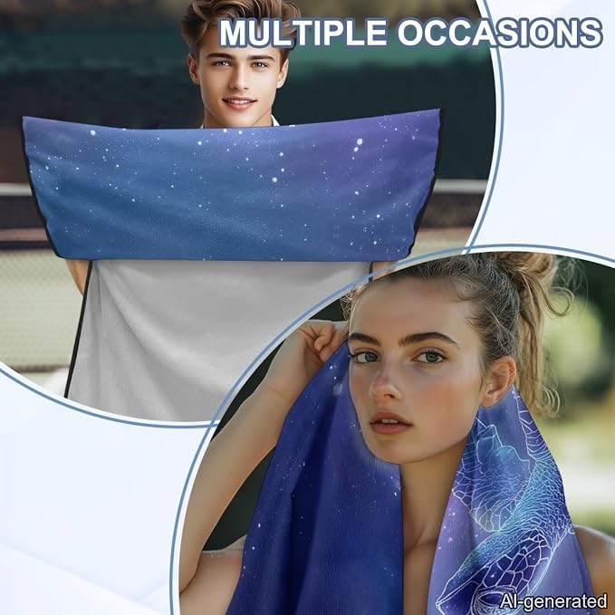 Car Seat Towel Cover After Gym Galaxy Sea Turtle Print Car Seat Hoodie Towel with Storage Bag Quick-Dry Sweat Towels for Gym Workout, Running, Swimming, Beach and Hiking - Image 5