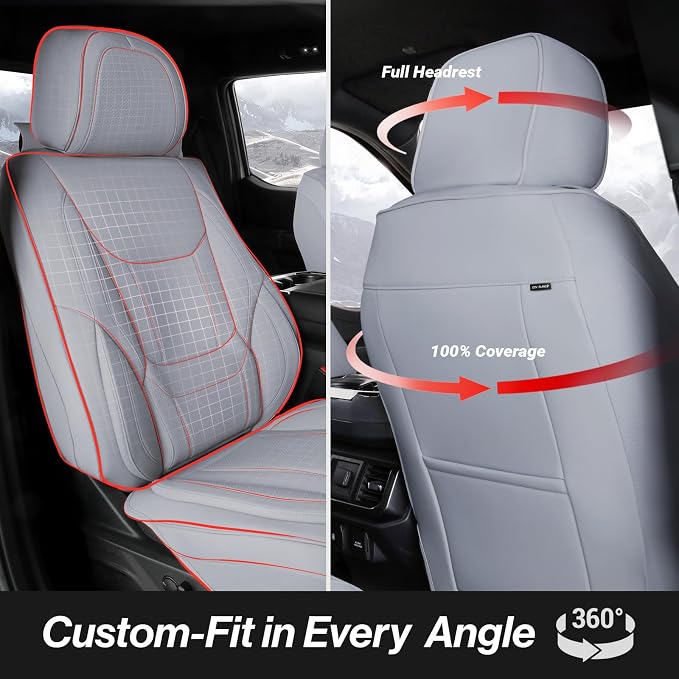 Coverland Premium Custom Fit Truck Car Seat Covers Full Set Seat Waterproof | Airbag Compatible Non-Slip Seat Cover for Ford F150, F150 Lightning, F250 F350 F450 Super Duty [Gray - Size Chart X85] - Image 4