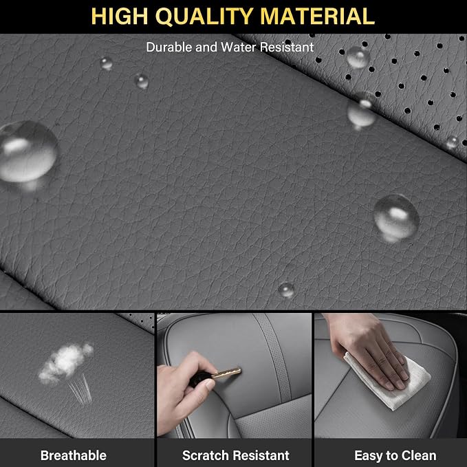 Coverado Chevy Silverado Seat Covers, Faux Leather Seat Covers Fit for Chevy Silverado GMC Sierra 2007-2026 1500, 2015-2026 2500HD 3500HD Crew Double Extended Cab (Front,Gray) - Image 5