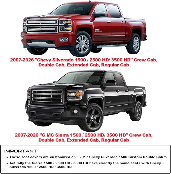 Back Seat Covers Chevy Silverado GMC Sierra 2007-2026 1500 2500HD 3500HD | Aierxuan Black Rear Cushion Custom Fit Truck Pickup Crew Double Extended Cab Waterproof Leather Split Bench - Image 2