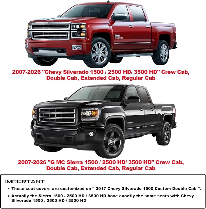 Truck Seat Covers for Chevy Silverado GMC Sierra 2007-2026 1500 | Custom Fit 2500HD 3500HD Trail Boss Z71 Pickup Crew Double Extended Cab Waterproof Leather Full Set Black-Red - Image 6
