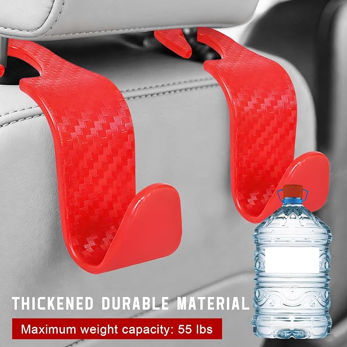 4 PCS Car Seat Headrest Hook, S Type Auto Rear Seat Hanger Holders Backpack Storage Hooks, Universal Vehicle Storage Organizers for Wallet Purse Bag Cloth Umbrella (Red) - Image 3