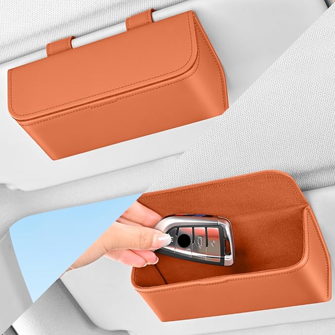 Universal Car Sunglasses Holder for Sun Visor, Premium Magnetic Leather Eyeglass Hanger Clip & Visor Organizer, Large Capacity Car Interior Accessories Fit for Women Men Black - Image 3