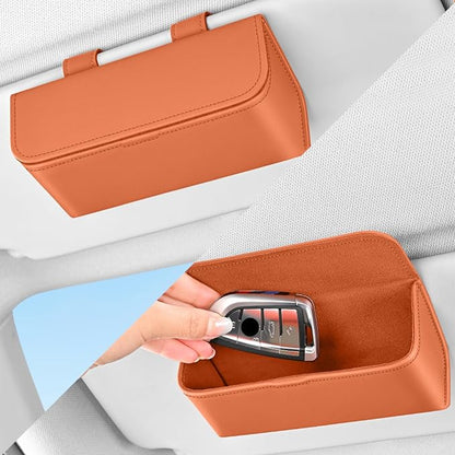 Universal Car Sunglasses Holder for Sun Visor, Premium Magnetic Leather Eyeglass Hanger Clip & Visor Organizer, Large Capacity Car Interior Accessories Fit for Women Men Grey - Image 3