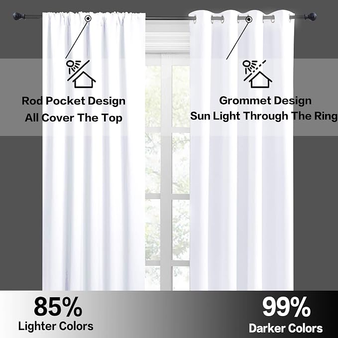RYB HOME Curtains for Bedroom Living Room Dining Room Office 84 inches Long | Privacy Protection,Thermal Insulated,Sunlignt Heat Blocking,Drapes for Nursery Rental Room,W42 x L84,Pure White,2 Panels - Image 6