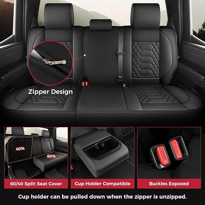 FREESOO Custom for Toyota Tundra Seat Covers 2022-2026 Crewmax Double Cab | Custom Fit, Full Set, 60/40 Split Bench, Waterproof Leather, for Truck Toyota Tundra Accessories, Black - Image 4