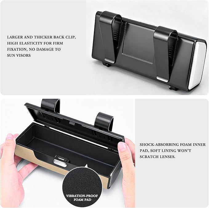 Sunglass Holder For Car Visor,Button-Open Sunglass Case For Car Visor,Car Sunglass Holder With Card Storage Function Suitable For Truck And Sedan To Place Sunglass (Beige) - Image 5