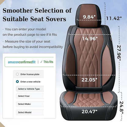 Coverado Seat Covers FullSet, 5 Seats Car Seat Protector, Waterproof Nappa Leather Cushion, Front & Rear Fit for Most Sedans SUV Pick-up Truck-Black&Coffee - Image 7