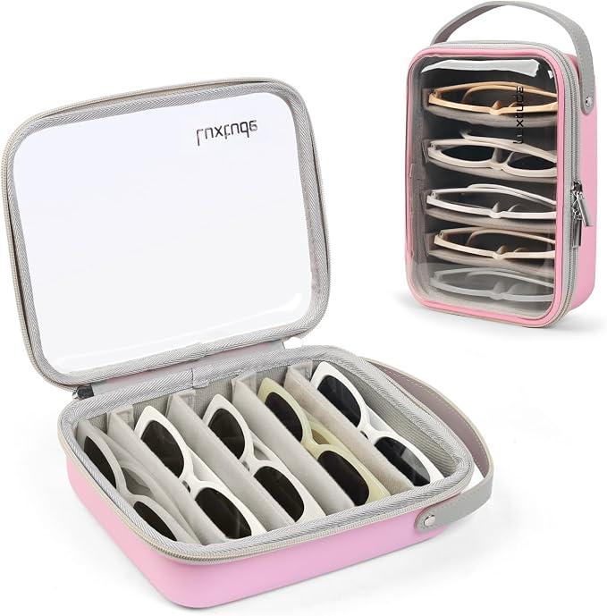 Travel Sunglasses Organizer Case, Clear Sunglasses Travel Case | Glasses Case Multiple Pairs with Adjustable Slots, Hard Shell Sunglass Storage Organizer for Women Men/Camping/Beach etc. by Luxtude